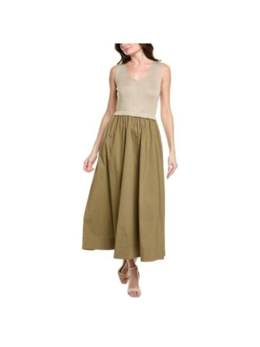 NWT TAYLOR Olive Green Poplin Skirt Midi Dress - Picture 15 of 15
